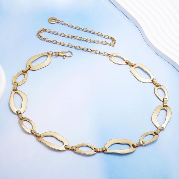 Gold Chain Waist Belt for Women Fashionable Dress Accessory with Adjustable Leng